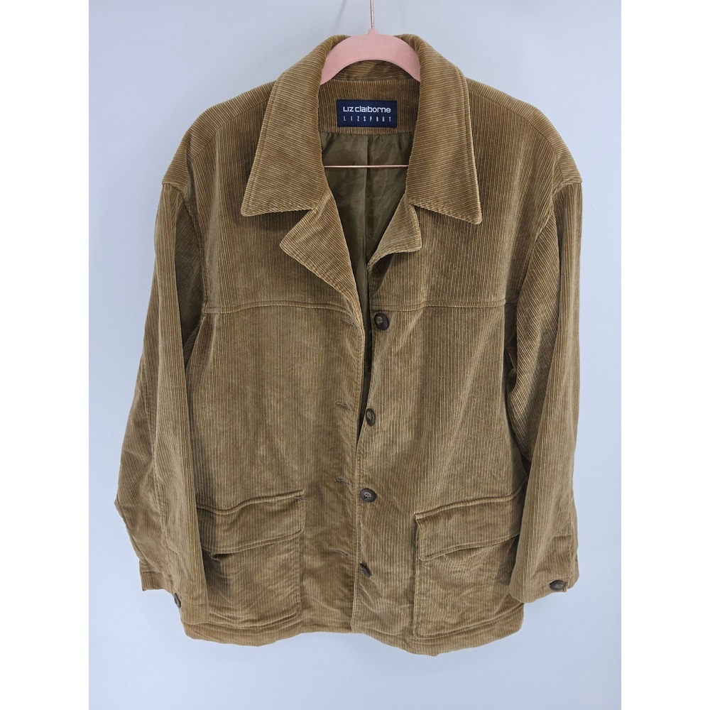 Liz Claiborne Lizsport Vintage Tan Brown Corduroy Button Front Jacket Chore Coat